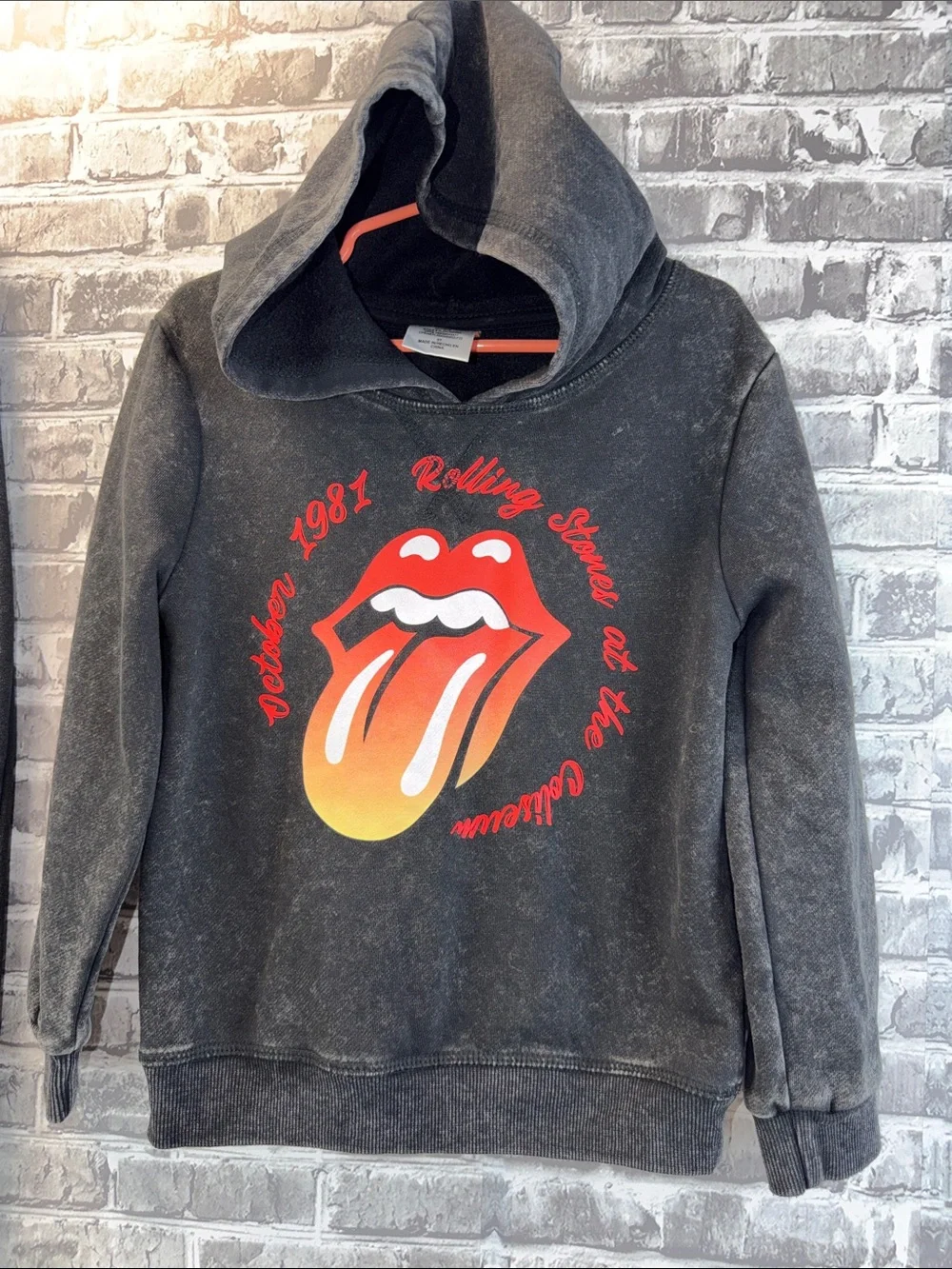 The Rolling Stones Kids Black Hoodie & Jogger Set with Iconic Tongue Graphic